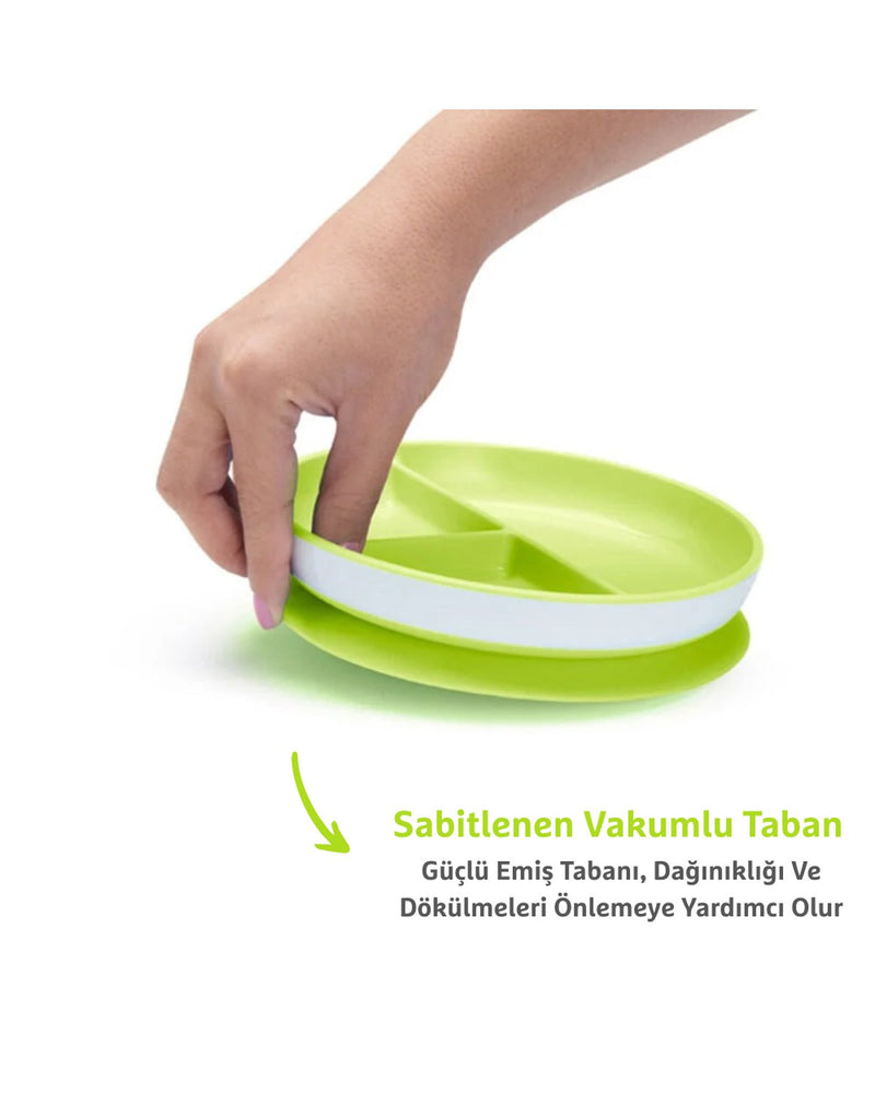 Munchkin Sabit Vakumlu Beslenme Tabağı | 6 Ay+, 3 Bölmeli, BPA İçermez, Yeşil – 1 Adet