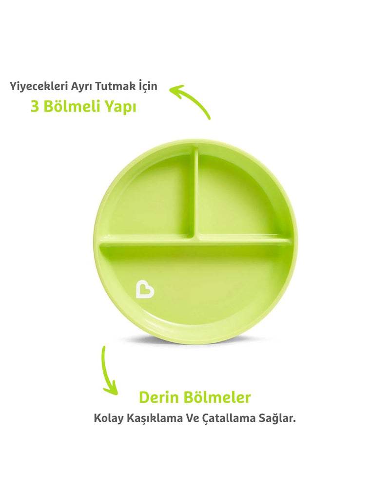 Munchkin Sabit Vakumlu Beslenme Tabağı | 6 Ay+, 3 Bölmeli, BPA İçermez, Yeşil – 1 Adet