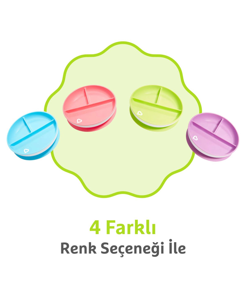 Munchkin Sabit Vakumlu Beslenme Tabağı | 6 Ay+, 3 Bölmeli, BPA İçermez, Yeşil – 1 Adet