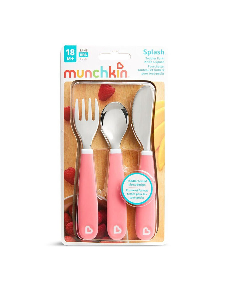 Munchkin 3’lü Sıçramayı Önleyici Çocuk Çatal, Kaşık, Bıçak Seti | Pembe | 18 Ay+ | BPA İçermez