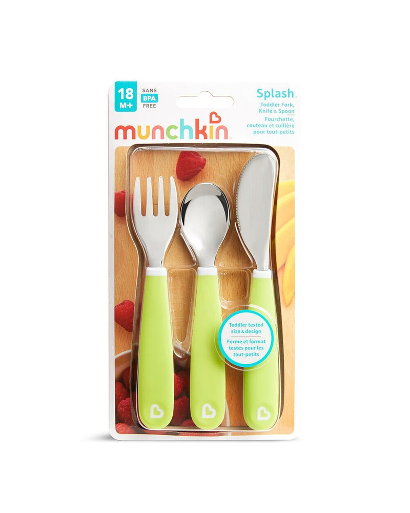 Munchkin 3’lü Sıçramayı Önleyici Çocuk Çatal, Kaşık, Bıçak Seti | Yeşil| 18 Ay+ | BPA İçermez