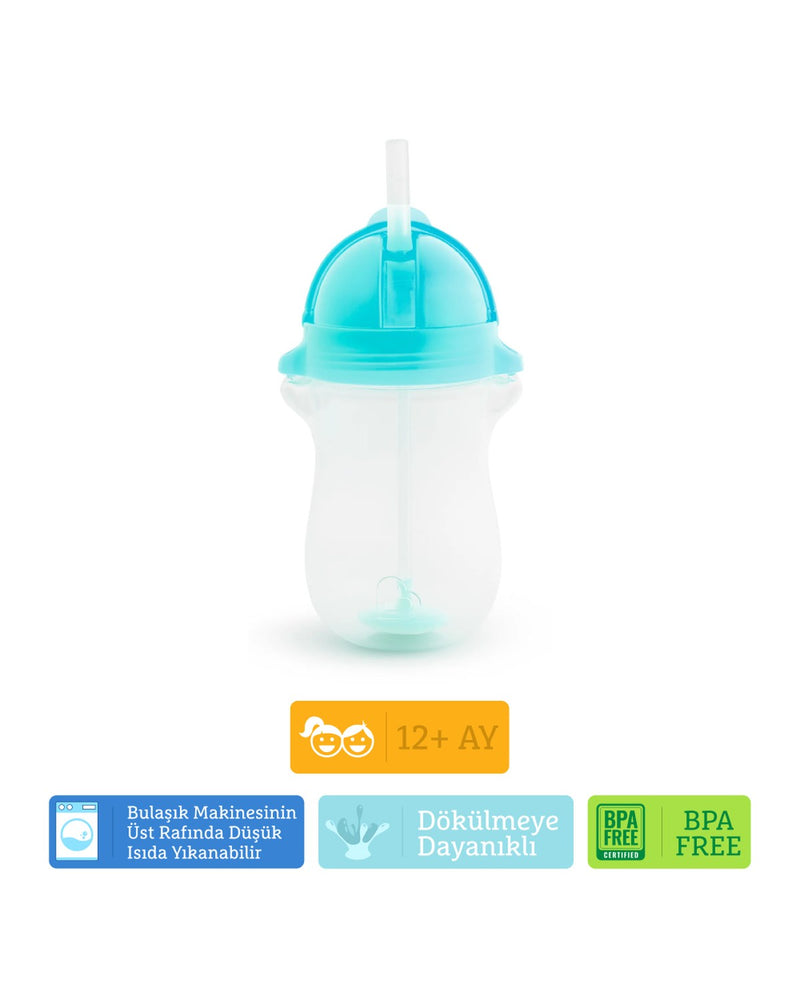 Munchkin Tıklama Kilitli Uçlu Pipetli Alıştırma Bardağı, 12ay+, 296ml, Mavi, 1 Adet