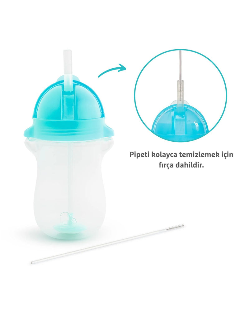 Munchkin Tıklama Kilitli Uçlu Pipetli Alıştırma Bardağı, 12ay+, 296ml, Mavi, 1 Adet