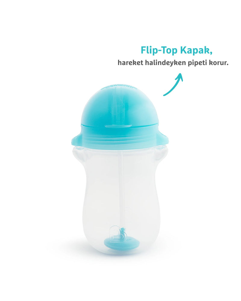Munchkin Tıklama Kilitli Uçlu Pipetli Alıştırma Bardağı, 12ay+, 296ml, Mavi, 1 Adet