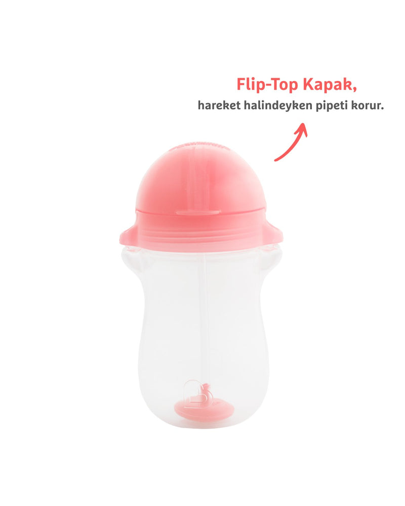 Munchkin Tıklama Kilitli Uçlu Pipetli Alıştırma Bardağı, 12ay+, 296ml, Pembe, 1 Adet