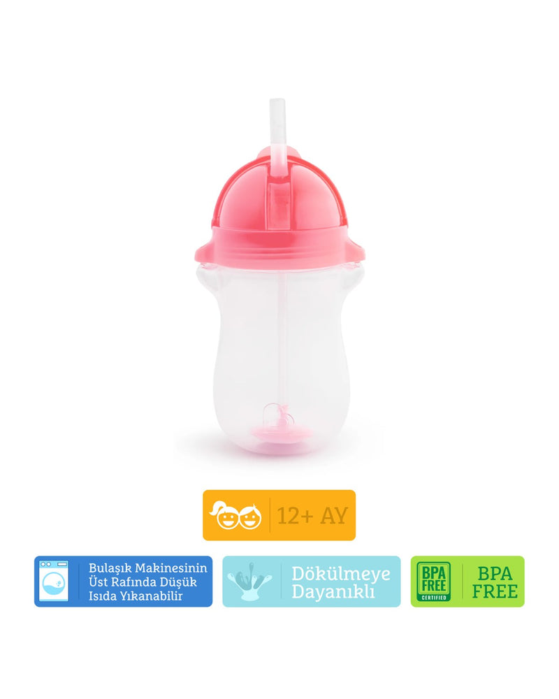 Munchkin Tıklama Kilitli Uçlu Pipetli Alıştırma Bardağı, 12ay+, 296ml, Pembe, 1 Adet