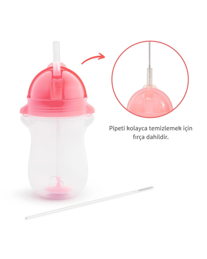 Munchkin Tıklama Kilitli Uçlu Pipetli Alıştırma Bardağı, 12ay+, 296ml, Pembe, 1 Adet