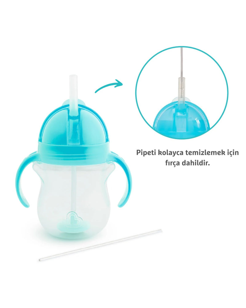 Munchkin Tıklama Kilitli Uçlu Pipetli Alıştırma Bardağı, 6ay+, 207ml, Mavi, 1 Adet