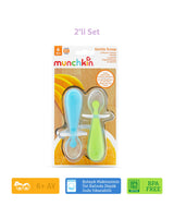 Munchkin Yumuşak Uçlu Alıştırma Kaşıkları – 6 Ay+, 2’li Set, Mavi/Yeşil, BPA İçermez, Masaya Değmeyen Özel Tasarım