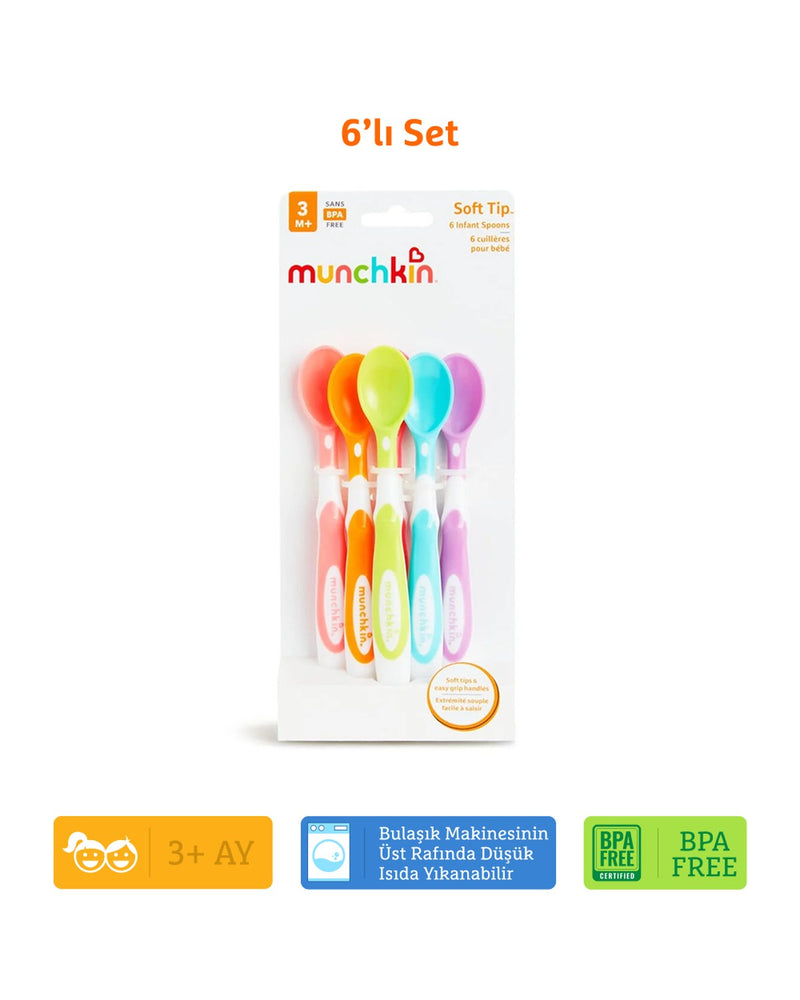 Munchkin Yumuşak Uçlu Renkli Bebek Kaşıkları | 3 Ay+ | 6'lı Set | BPA İçermez