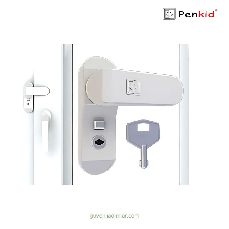 Vidalı & Anahtarlı Pencere Kilidi (Beyaz)