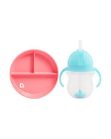 Sabit Vakumlu Beslenme Tabağı &Tıklama Uçlu Pipetli Alıştırma Bardağı 6AY+ PEMBE&MAVİ 2'li Paket