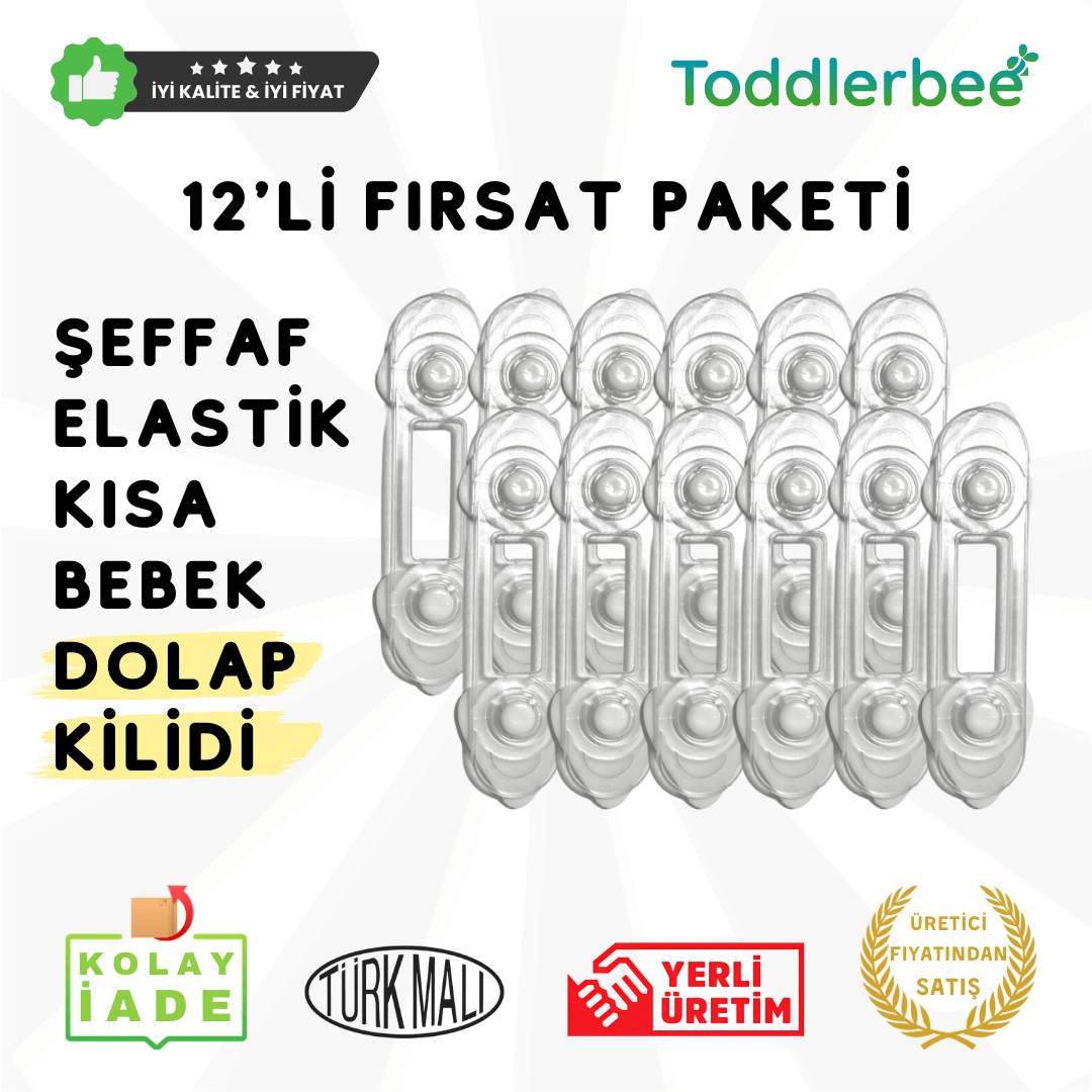 12 Adet Kısa Şeffaf Elastik Bebek Çocuk Dolap Kilidi