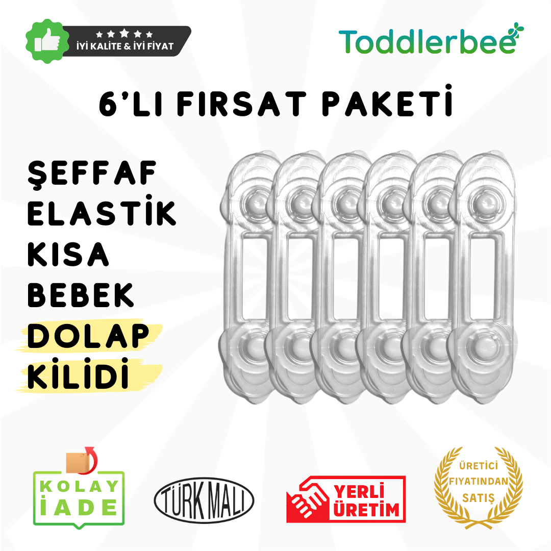 6 Adet Kısa Şeffaf Elastik Bebek Çocuk Dolap Kilidi