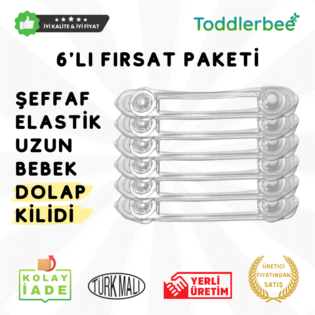 6 Adet Uzun Şeffaf Elastik Bebek Çocuk Dolap Kilidi