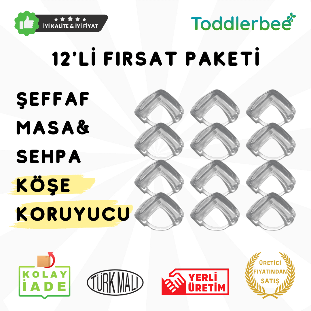 12 Adet Şeffaf Bebek Çocuk Mobilya Köşe Koruyucu