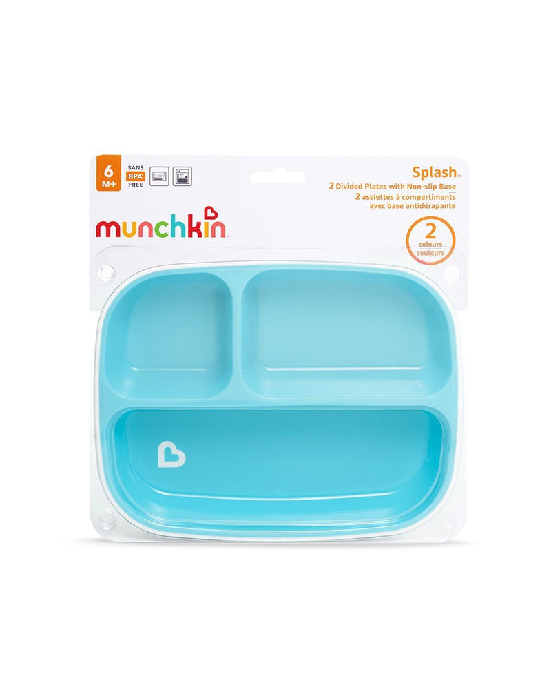 Munchkin 3 Bölmeli Sıçrama Engelleyici Tabak Seti | 6 Ay+ | 2’li | Mavi/Yeşil | BPA İçermez | Kaymaz Taban