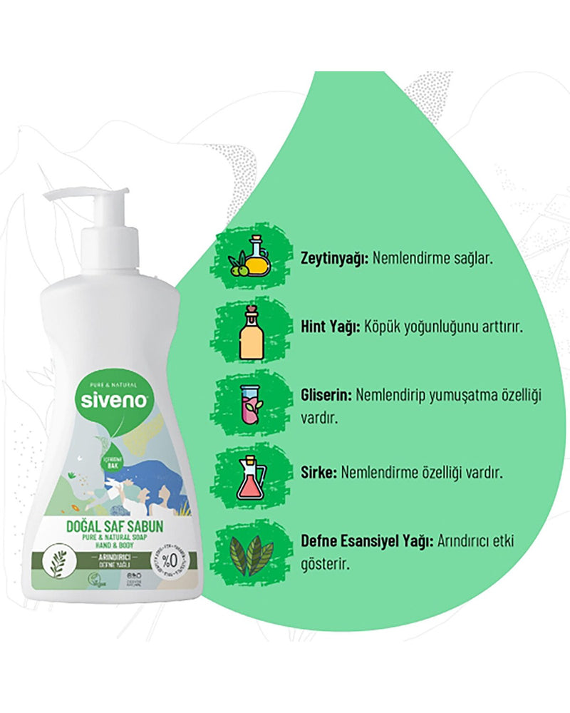 %100 Defne Yağlı Doğal Sıvı Sabun 300 ml