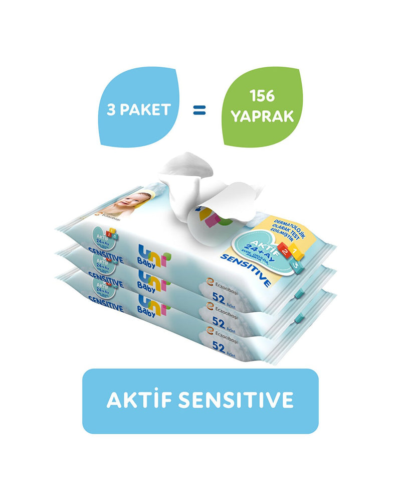 Aktif Sensitive Bebek Islak Mendil 24+ Ay 3x52 Adet