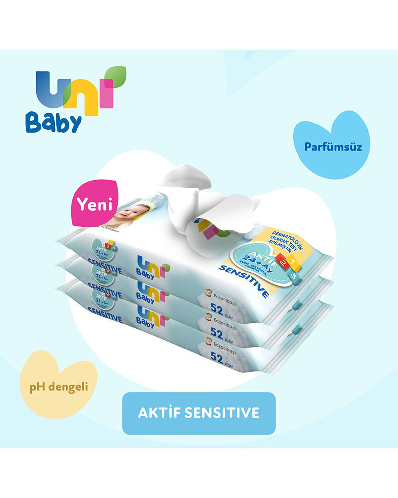 Aktif Sensitive Bebek Islak Mendil 24+ Ay 3x52 Adet